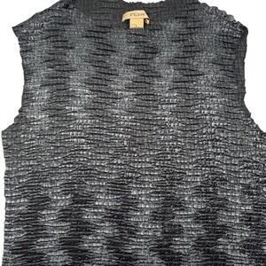 Plisse Women L Sleeveless Top Art to Wear Popcorn Crinkle Textured Gray Layering
